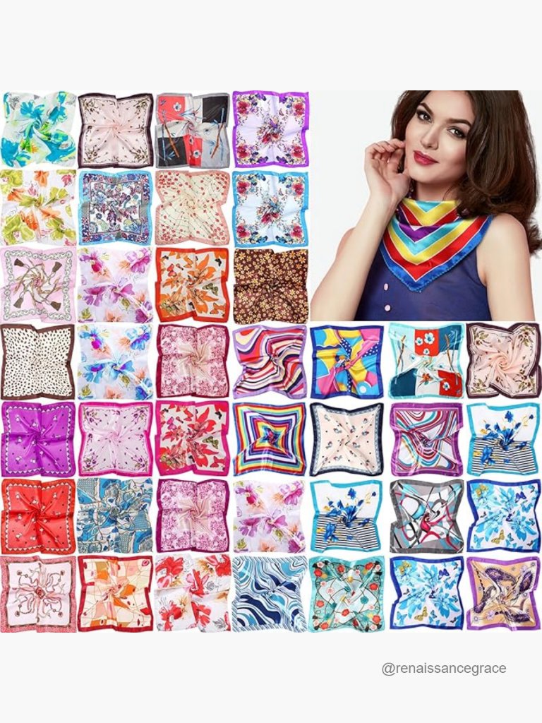 40 Piece Satin Square Scarf Set, 19.7 Inch, Silk Feeling, Multi-Use